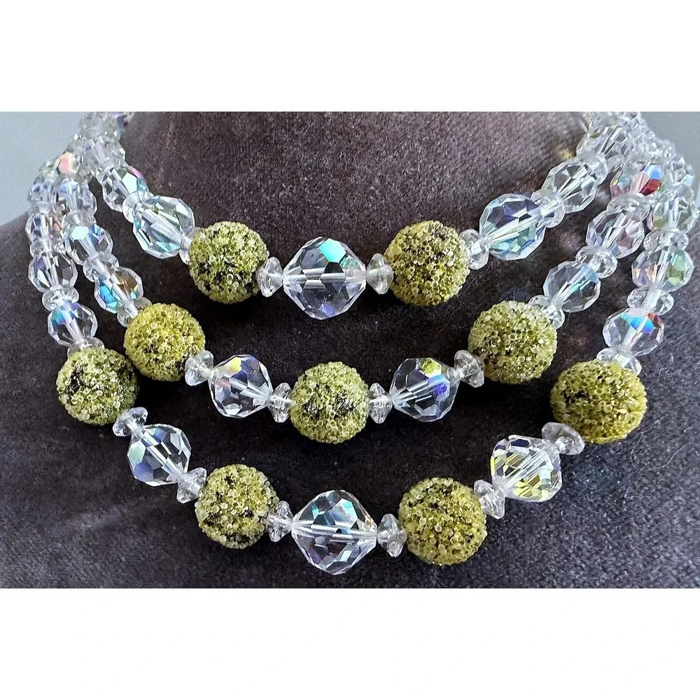 AB Glass Sugar Bead Multi‑Strand Necklace Vintage Sparkle 12